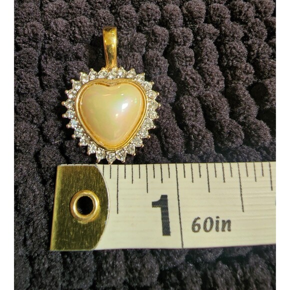 Vintage Faux Heart Shaped Pearl and Rhinestone Necklace Enhancer - Picture 4 of 11